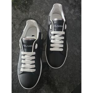 NWT Dolce&Gabbana Portofino Black Leather Sneakers - Size 37.5 EU